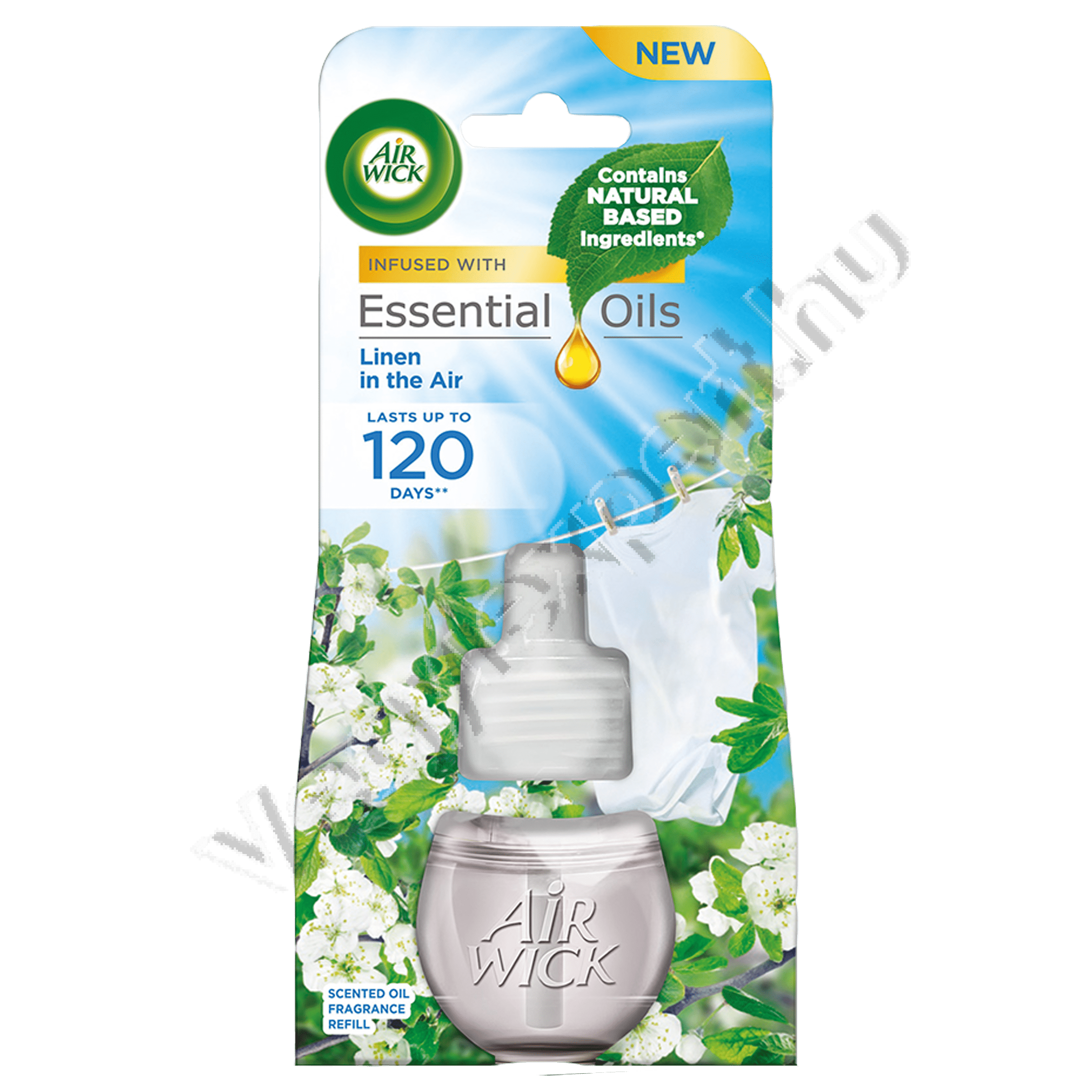 illatositok_086 Air Wick Elektromos Illatosító Utántöltő Linen in the Air 19 ml – Friss és tiszta, mint a frissen mosott ágynemű! - Image 1