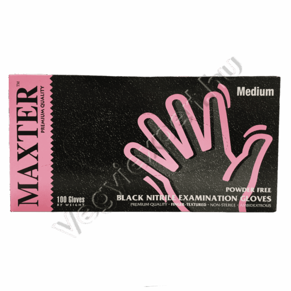 Maxter púder- és latexmentes nitril fekete vizsgálókesztyű M-es 100 db