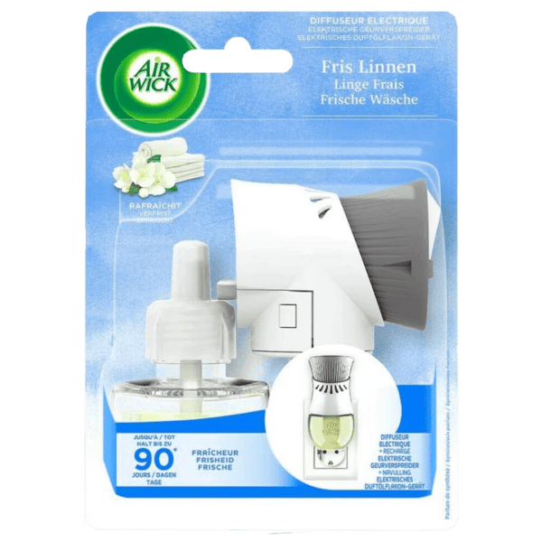 Air Wick Elektromos Készülék + Utántöltő Fris Linen 19 ml – Tiszta frissesség otthonodban