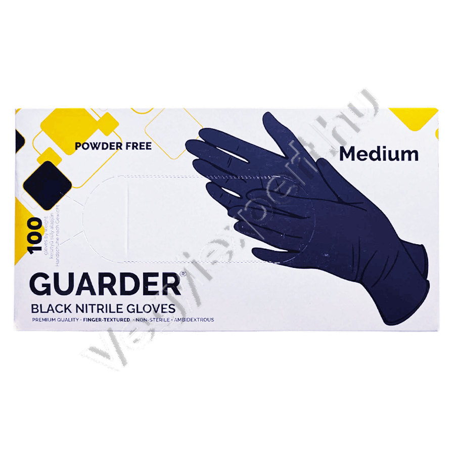kesztyuk_076 Guarder black nitril prémium púdermentes vizsgálókesztyű M 100 db - Image 1