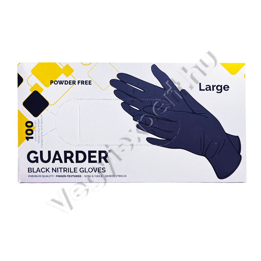 kesztyuk_077 Guarder black nitril prémium púdermentes vizsgálókesztyű L 100 db - Image 1