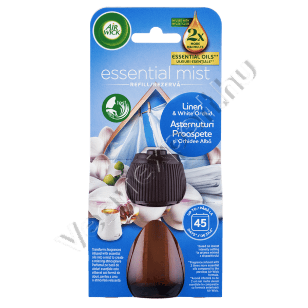 Air Wick Essential Mist Utántöltő – Friss Vászon és Fehér Orchidea (20 ml)